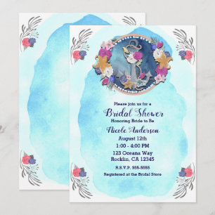 Blue Watercolor Moderner Nautic Floral Anker Einladung