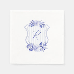 Blue Watercolor Monogram Floral Napkins Serviette