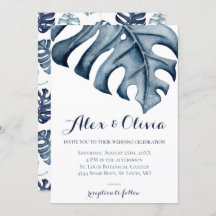 Blue Watercolor Monstera Blätter Hochzeit