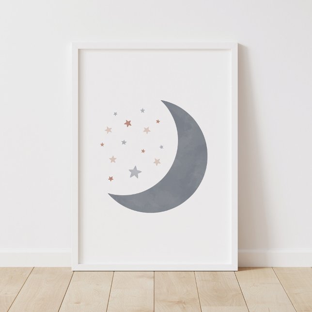 Blue Watercolor Moon Boho Kinderzimmer Deco Poster (Von Creator hochgeladen)
