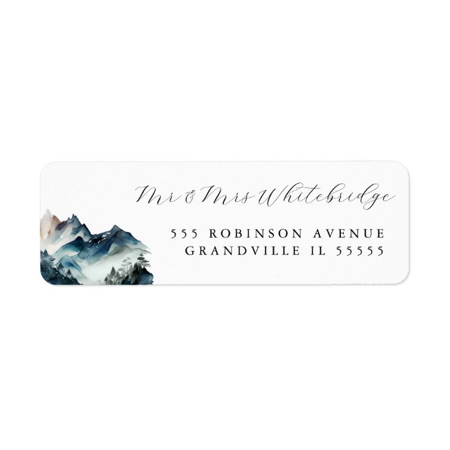 Blue Watercolor Mountain Address Label (Vorne)