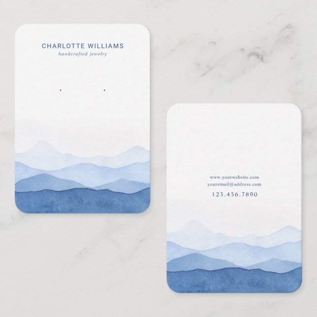 Blue Watercolor Mountain Jewelry Card Visitenkarte (Vorne/Hinten)