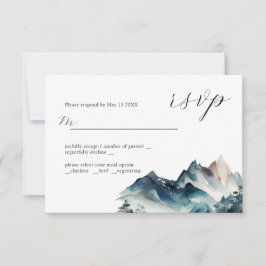Blue Watercolor Mountain Wedding Design RSVP Card Karte