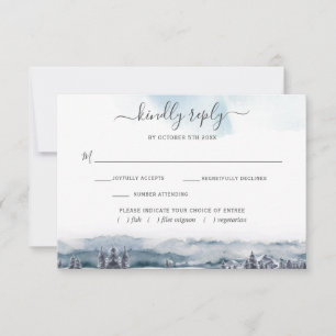 Blue Watercolor Mountains, w/out Meetings RSVP Car Karte