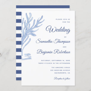 Blue Watercolor Nautical Wedding Beach Thema Einladung