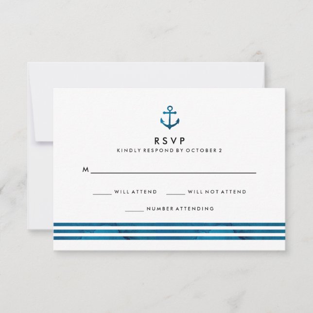 Blue Watercolor Nautical Wedding RSVP Karte (Vorderseite)