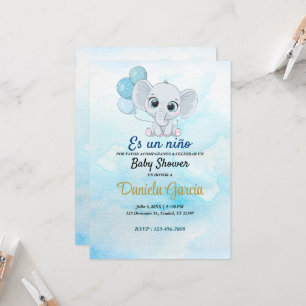 Blue Watercolor Niedlich Baby Dusche Einladung