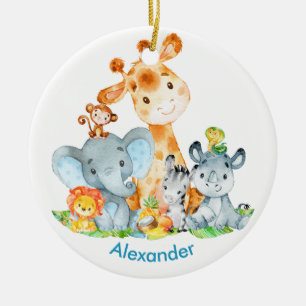 Blue Watercolor Niedlich Safari Jungle Tiere Keramik Ornament