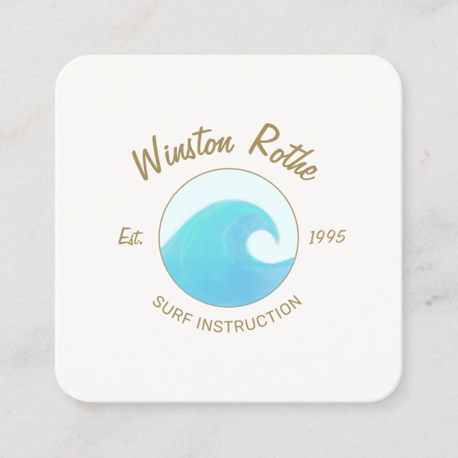 Blue Watercolor Ocean Wave Logo Business Card Quadratische Visitenkarte (Vorderseite)