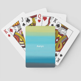Blue Watercolor Ombre Monogram Spielkarten