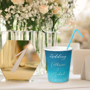 Blue Watercolor Ombre Monogrammed Pappbecher