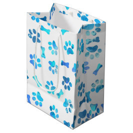 Blue Watercolor Paw Prints Birthday Medium Geschen Mittlere Geschenktüte
