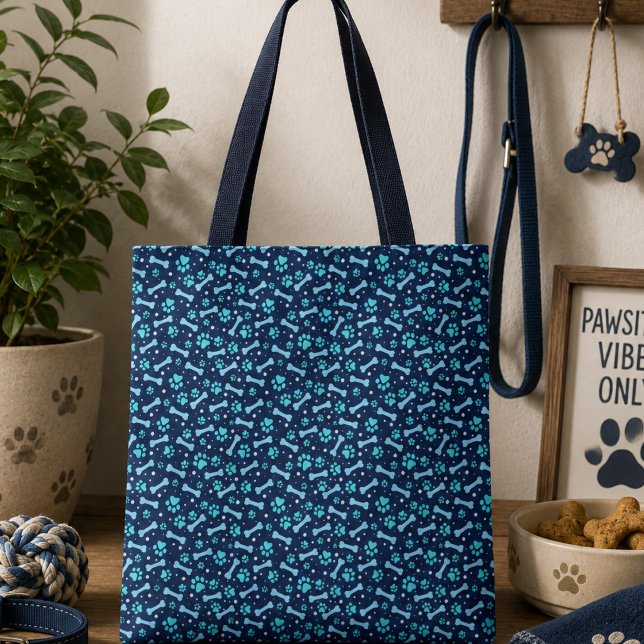 Blue Watercolor Paw Prints zum Geburtstag (Blue Watercolor Paw Prints Birthday Tote Bag)