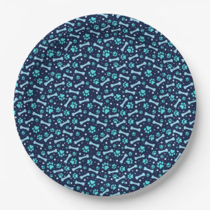 Blue Watercolor Paw Prints zum Geburtstag Pappteller