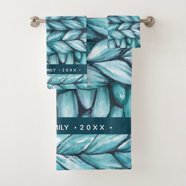 Blue Watercolor Personalisiertes Weihnachtsfest Badhandtuch Set (Insitu)