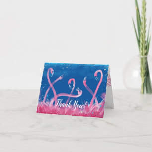 Blue Watercolor Pink Flamingo Vielen Dank an Cards Feiertagskarte