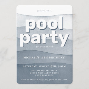 Blue Watercolor Pool Party Geburtstag Einladung