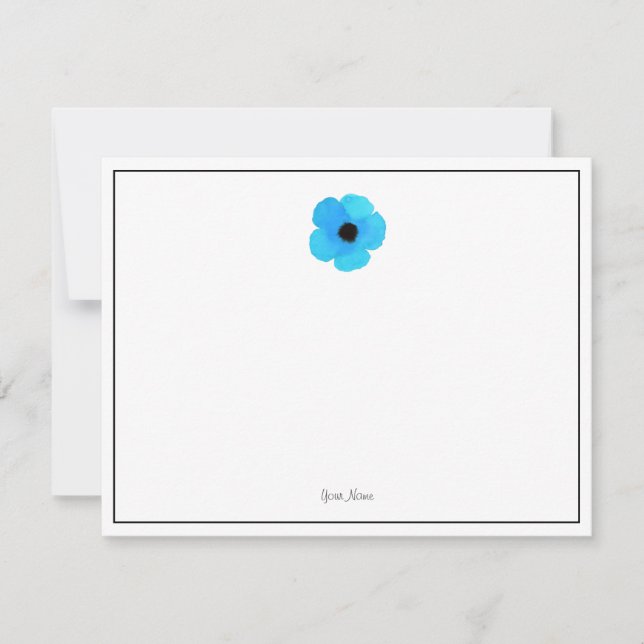 Blue Watercolor Poppe Note Card Mitteilungskarte (Vorderseite)