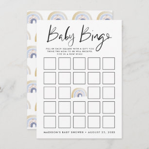 Blue Watercolor Rainbow Baby Dusche Bingo Card