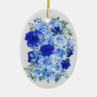 Blue Watercolor Rose Bouquet Keramik Ornament