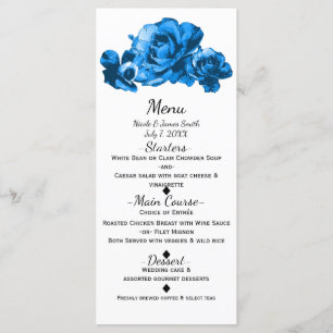 Blue Watercolor Rose Elegantes Hochzeitmenü Menükarte