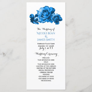 Blue Watercolor Rose Elegantes Hochzeitsprogramm Programm