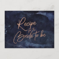 Blue Watercolor Rose Gold Bridal Rezept Card