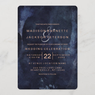 Blue Watercolor Rose Gold Hochzeiten Einladungen