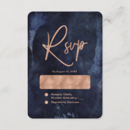 Blue Watercolor & Rose Gold Wedding RSVP Karte