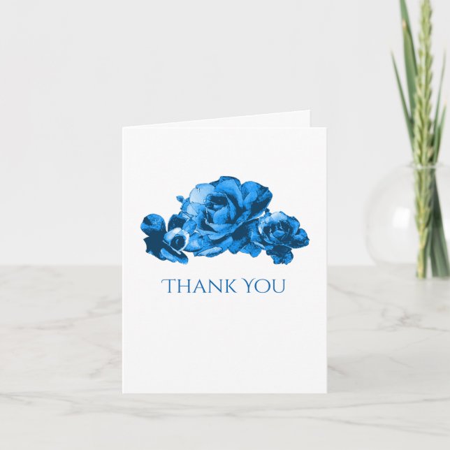 Blue Watercolor Rose Hochzeit Dankeschön Card Dankeskarte (Vorderseite)