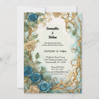 Blue Watercolor Rose Ozeane Hochzeit Einladung