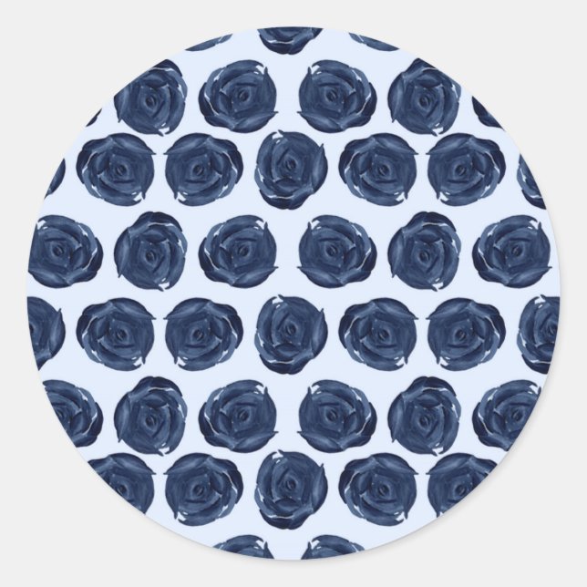 Blue Watercolor Rose Reben Hütte Hochzeit Runder Aufkleber (Vorderseite)