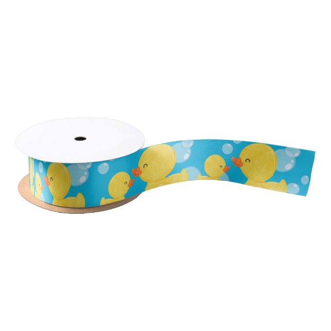 Blue Watercolor Rubber Duck Ribbon Satinband (Spule)