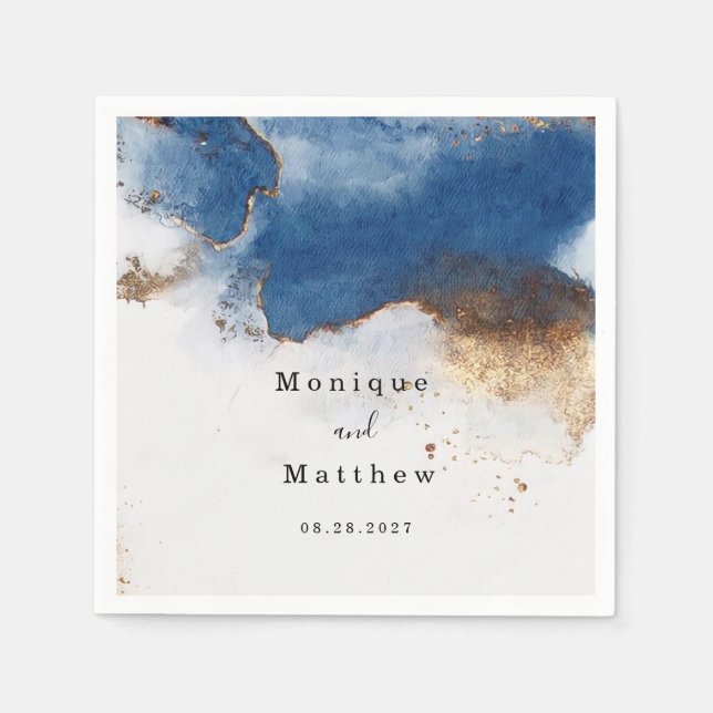 Blue Watercolor Rust Copper Gold Agate Wedding Serviette (Vorderseite)