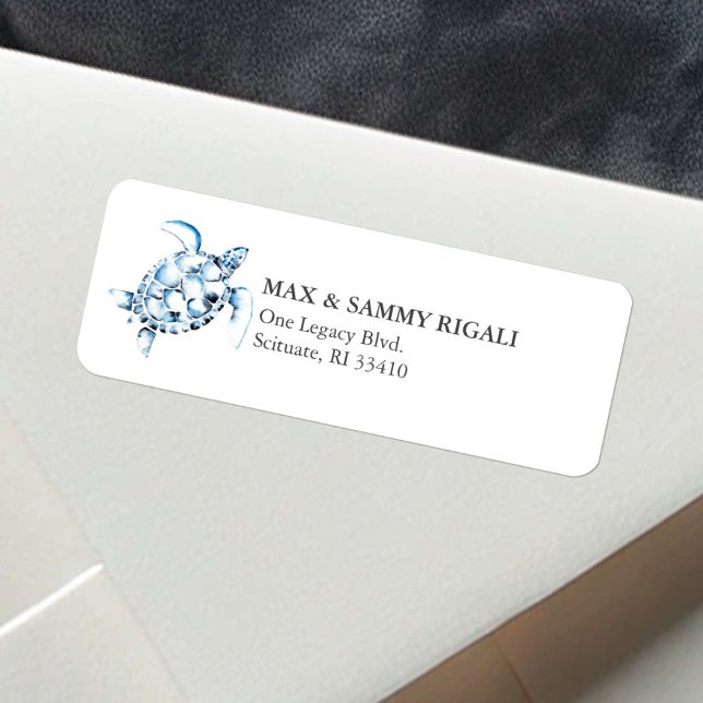 Blue Watercolor Sea Turtle Address (beach sea turtle return address labels watercolor art by Victoria Grigaliunas of Do Tell A Belle)