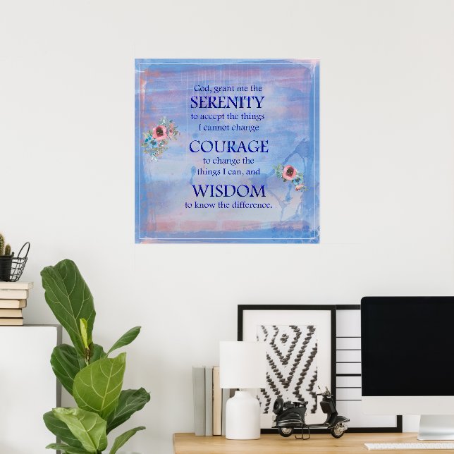Blue Watercolor Serenity Prayer Poster (Heimbüro)