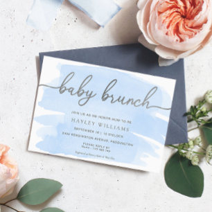 Blue Watercolor Silver Baby Brunch Einladung