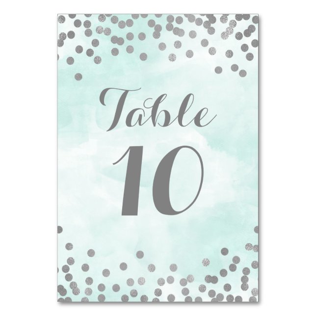 Blue Watercolor Silver Confetti Tischnummer Cards (Vorderseite)