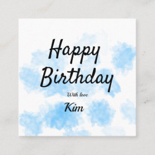 Blue watercolor simple birthday add your name cust quadratische visitenkarte