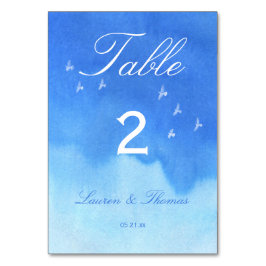 Blue Watercolor Sky and Doves Wedding Tischnummer