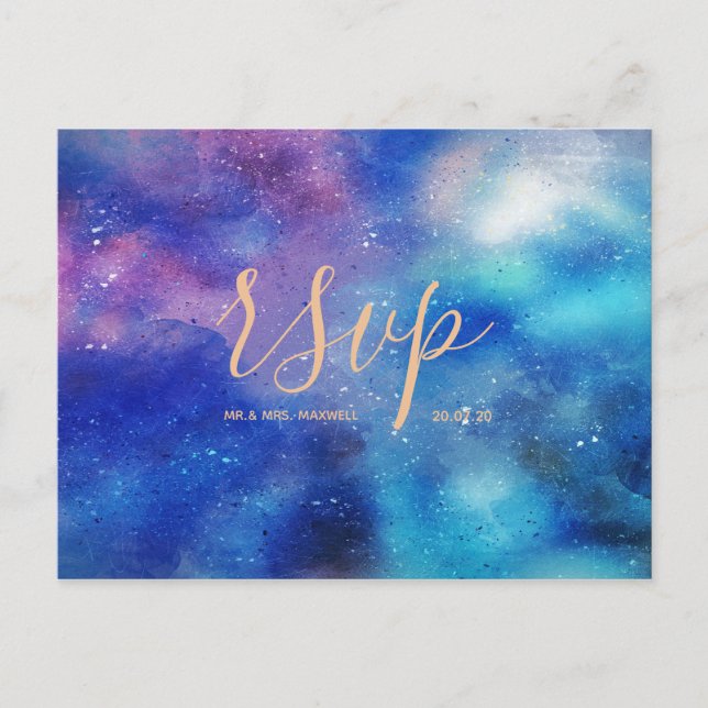 Blue Watercolor Sky Wedding Rsvp Einladungspostkarte (Vorderseite)
