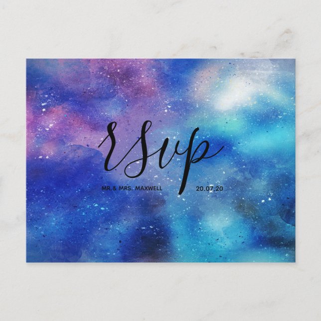 Blue Watercolor Sky Wedding Rsvp Einladungspostkarte (Vorderseite)