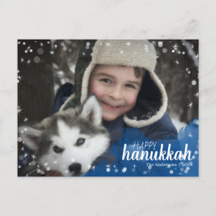 Blue Watercolor Snowfall Hanukkah Holiday Photo Feiertagspostkarte
