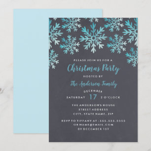 Blue Watercolor Snowflake Weihnachten Party Einladung