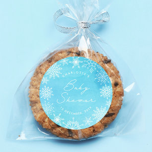 Blue Watercolor Snowflakes Baby Dusche Runder Aufkleber