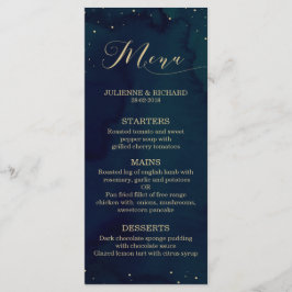 Blue Watercolor Snowy Night Winter Wedding Menu Menükarte