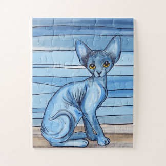 Blue Watercolor Sphynx Cat Puzzle