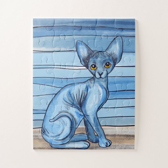 Blue Watercolor Sphynx Cat Puzzle (Vertikal)