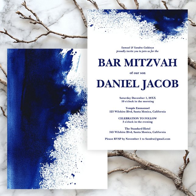 Blue Watercolor Splash Custom BAR BAT MITZVAH Einladung (Blue Watercolor Splash Custom BAR BAT MITZVAH Invitation
)