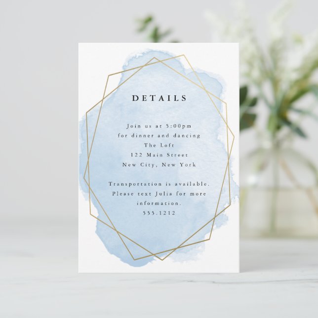 Blue Watercolor Splash, Gold Geo Frame Detail Card (Stehend Vorderseite)